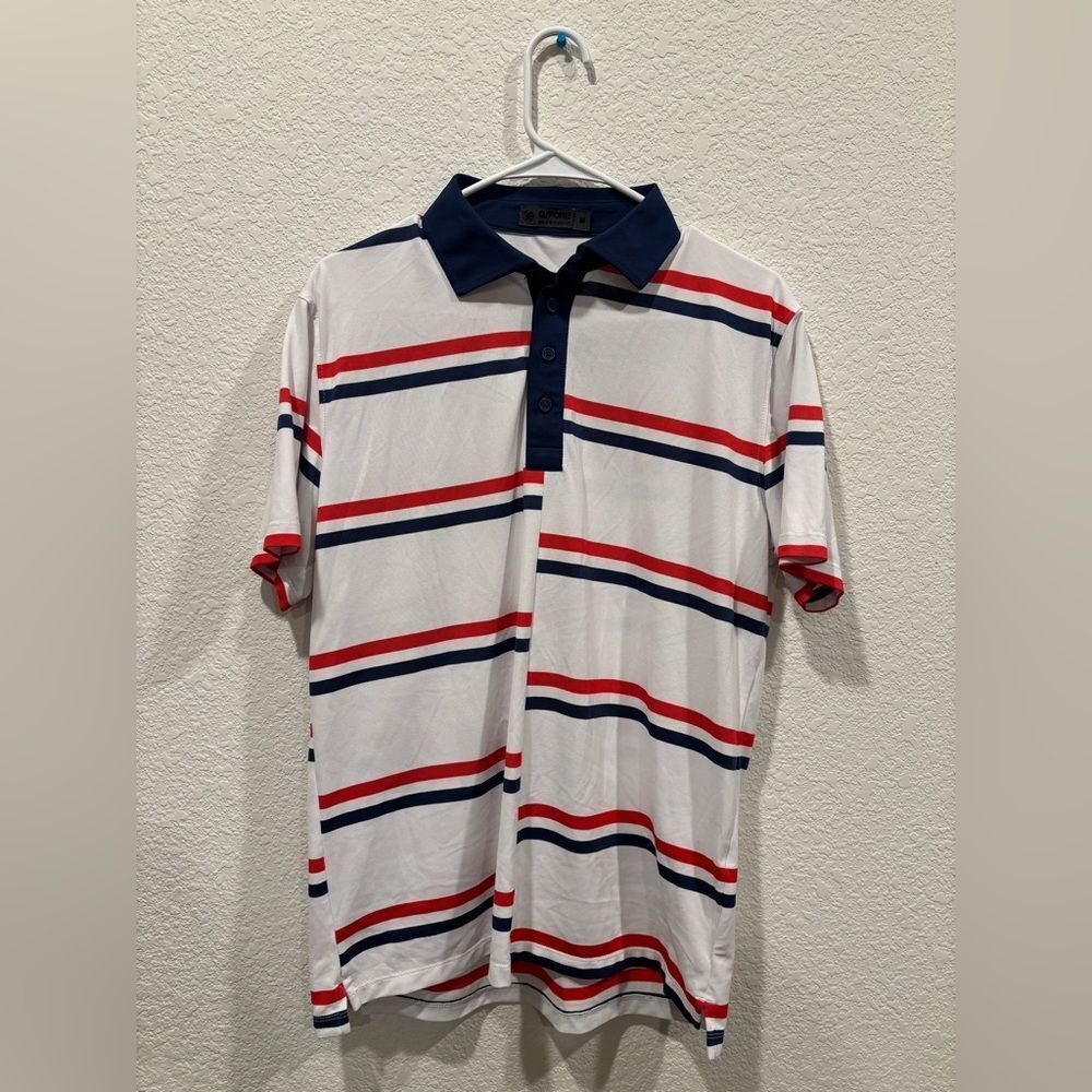 Men’s G/force Performance Golf Polo Size Medium Comfort Casual White Stripped